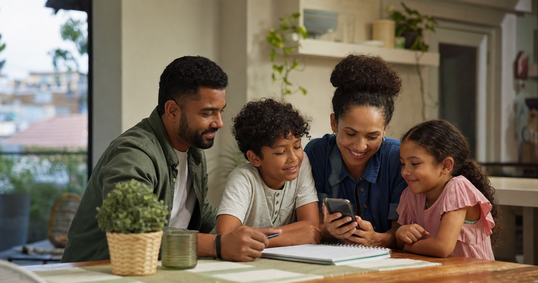 Família brasileira conversando sobre finanças em casa